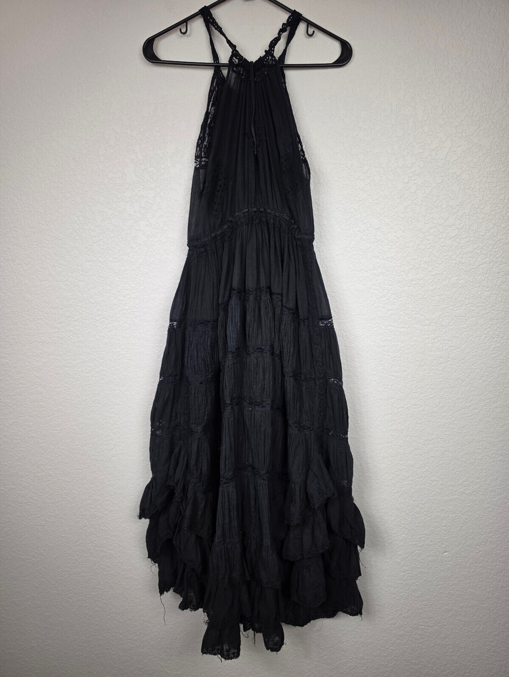 Free People Black Tiered Maxi Dress with Lace Detail XS - Picture 2 of 5